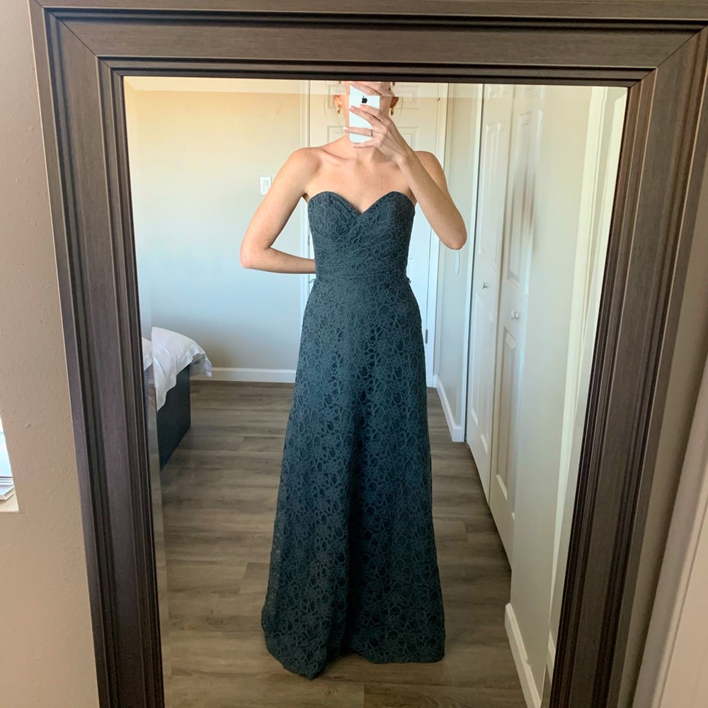 Strapless all lace dark gray dress
